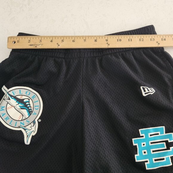 New Era x Eric Emanuel Shorts Black Miami Marlins Baseball Collab Mens Small EUC - Picture 8 of 10